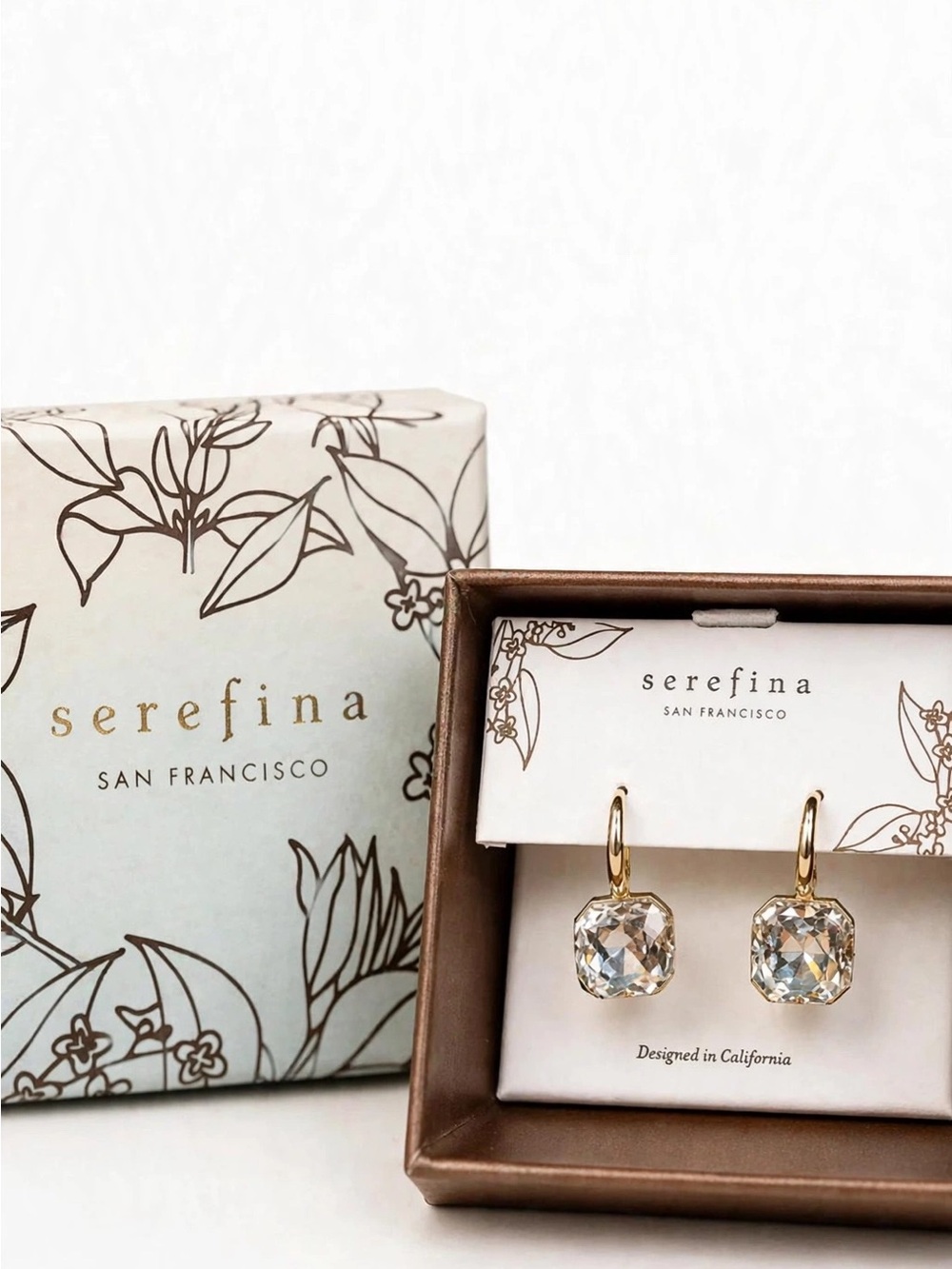 Serefina Gold Drop Earrings with Clear Crystal